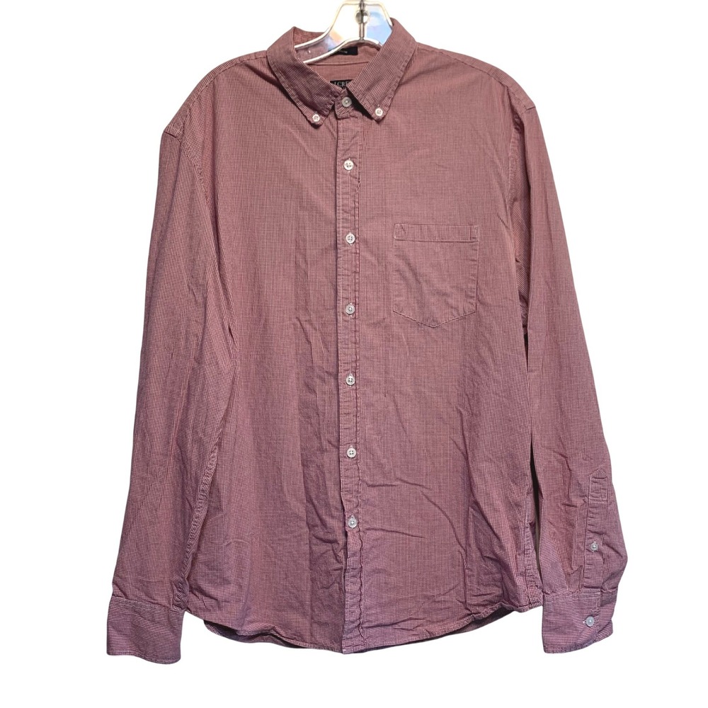 JCrew Flex Washed Slim Untucked Gingham Long Sleeve Shirt Red Gingham Preppy